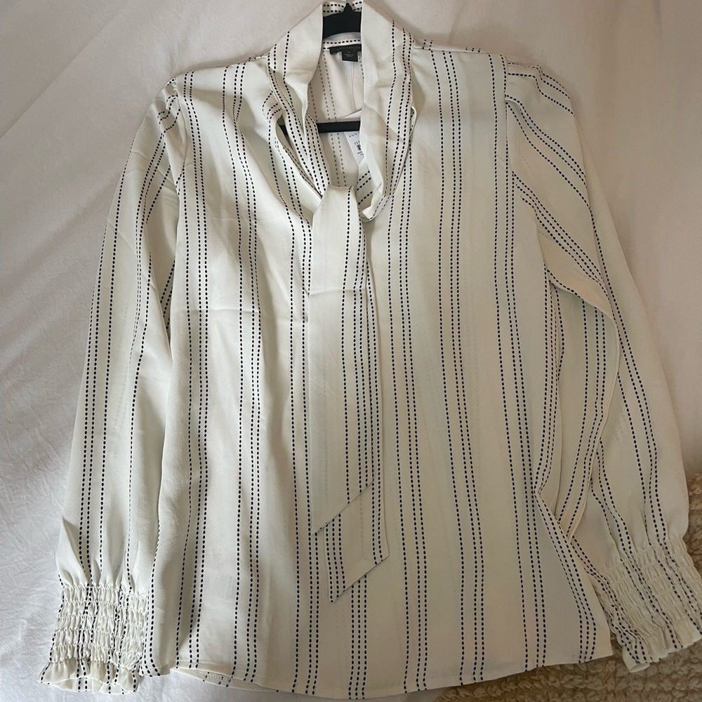 Striped Cream Blouse with Tie Neck
